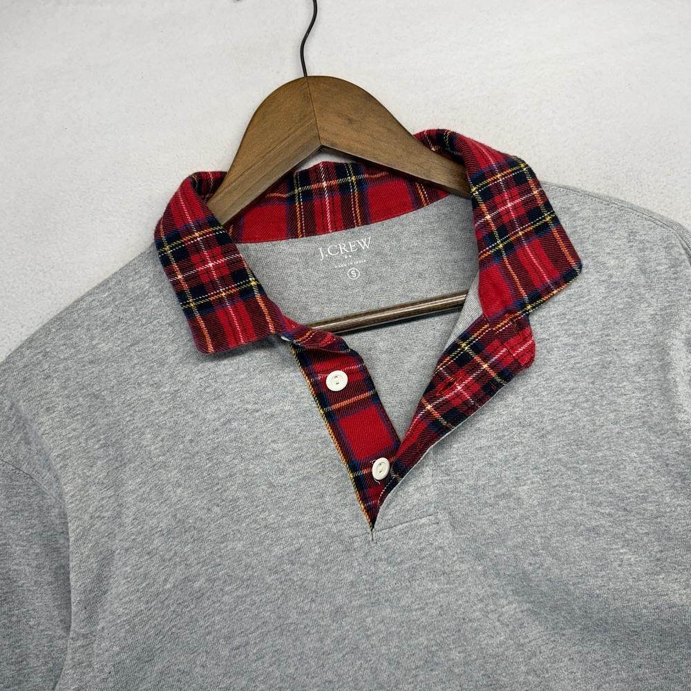 J.Crew Rugby Polo Mens Small Gray Plaid Collar Preppy Old money Long Sleeve